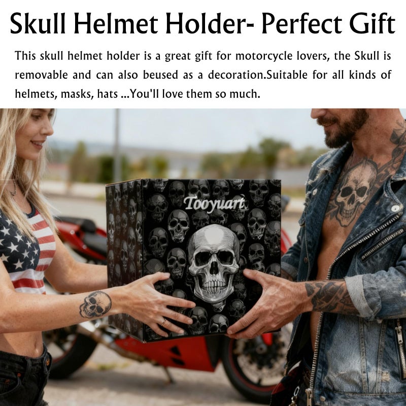 Tooyuart Motorcycle Helmet Rack Wall Mount,Red Skull Helmet Holder Wall Mount with 2 Hooks Helmet Hanger for Coats, Caps, Baseballs and Rugby Helmet,Motorcycle Accessories - Image 2