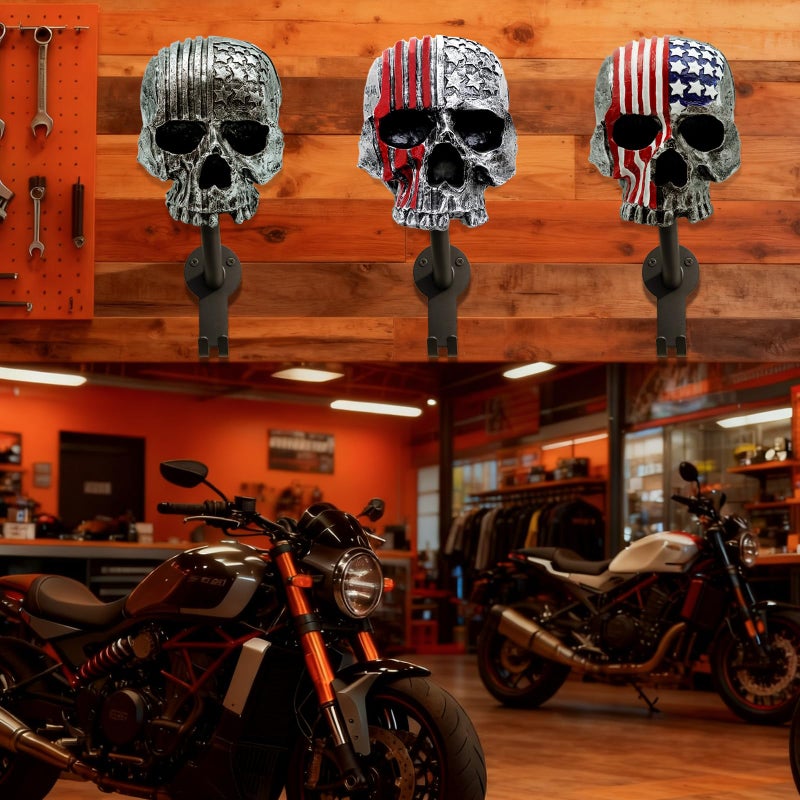 Tooyuart Motorcycle Helmet Rack Wall Mount,Red Skull Helmet Holder Wall Mount with 2 Hooks Helmet Hanger for Coats, Caps, Baseballs and Rugby Helmet,Motorcycle Accessories - Image 4