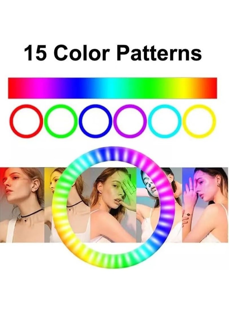 MJ30 RGB LED Ring Light with Tripod – Dimmable Soft Lighting, 360° Rotation – White