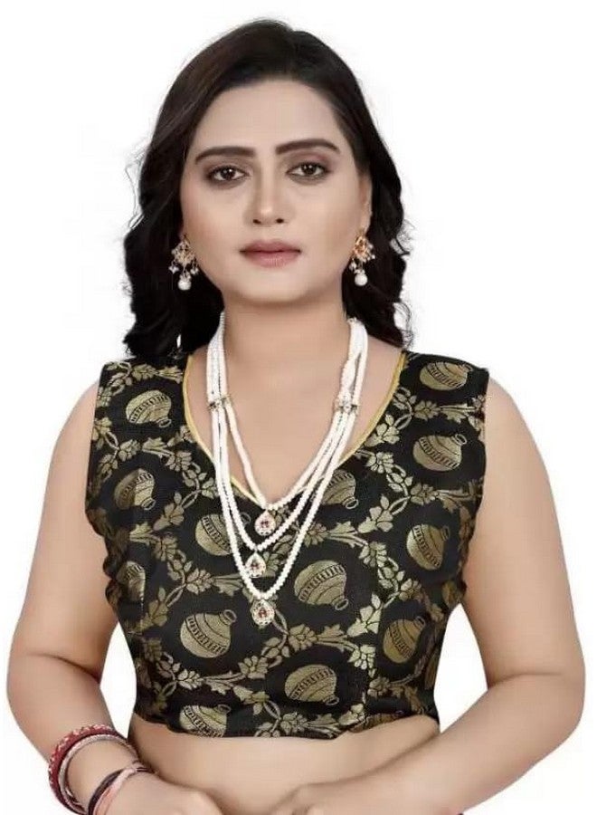 Women's Satin Silk Solid Saree Matka Saree Black - Image 5