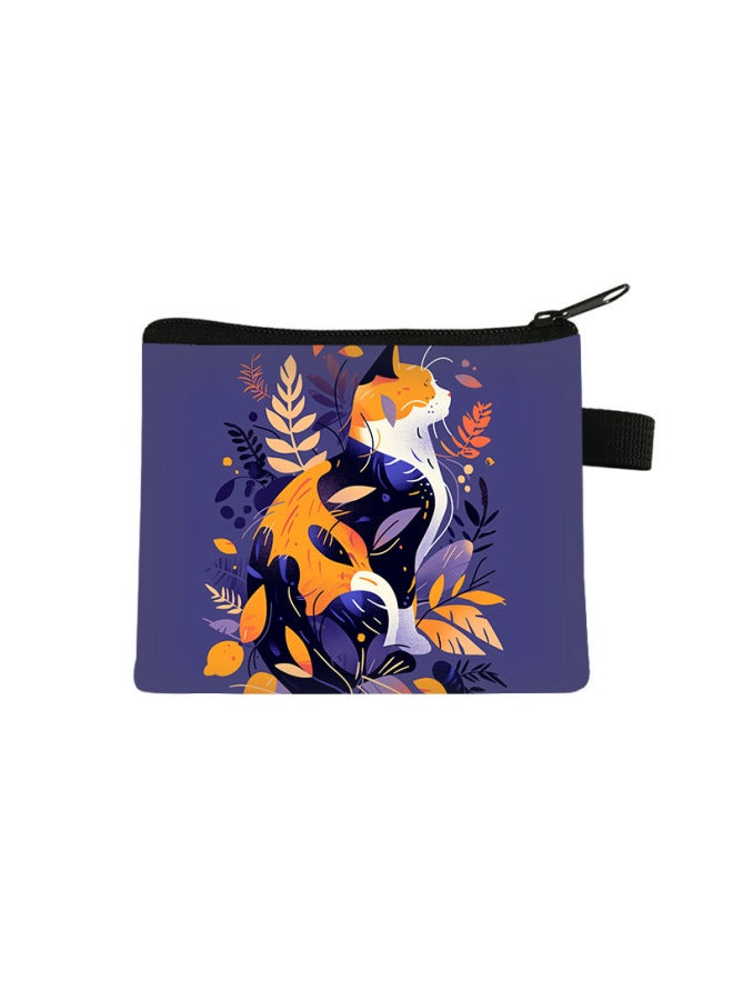 New Cat Print Coin Purse Kidsren's Cute Mini Storage Small Wallet Polyester Wear-resistant Portable Key Card Holder