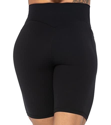 Sunzel No Front Seam Biker Shorts for Women with Pockets, Yoga Workout Gym Bike Shorts with Tummy Control 8" Black X-Large - Image 5