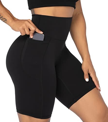 Sunzel No Front Seam Biker Shorts for Women with Pockets, Yoga Workout Gym Bike Shorts with Tummy Control 8" Black X-Large - Image 3