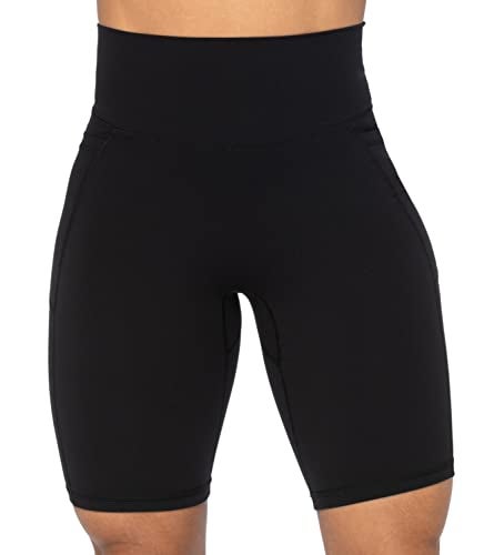 Sunzel No Front Seam Biker Shorts for Women with Pockets, Yoga Workout Gym Bike Shorts with Tummy Control 8" Black X-Large - Image 2