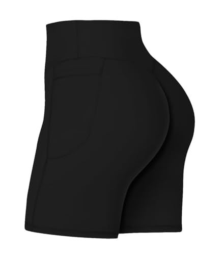 Sunzel No Front Seam Biker Shorts for Women with Pockets, Yoga Workout Gym Bike Shorts with Tummy Control 8" Black X-Large - Image 1