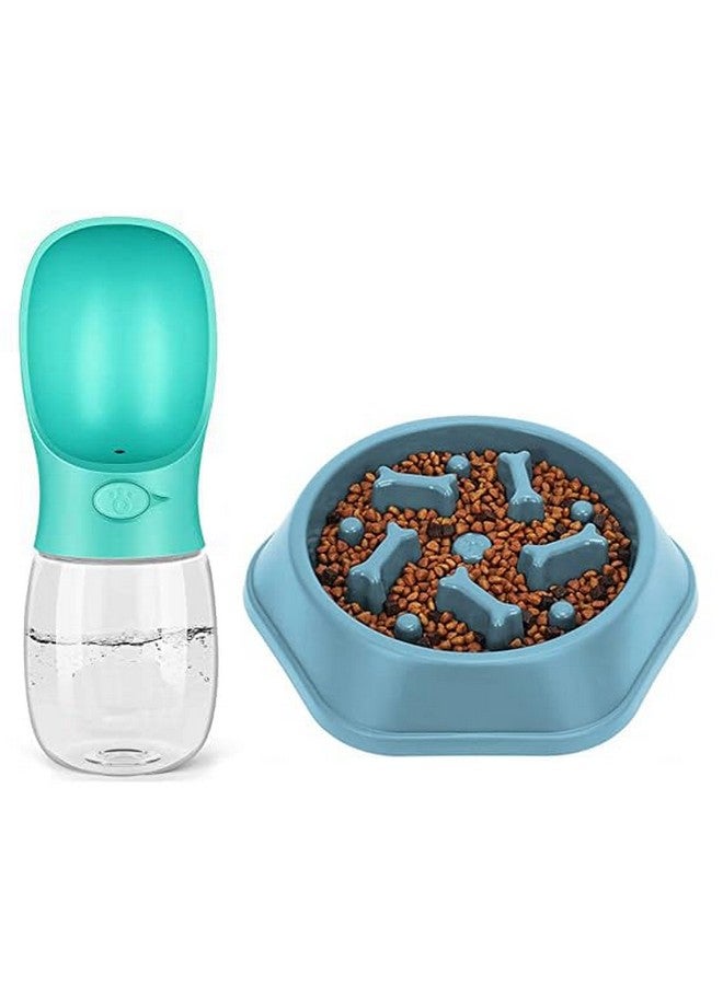 Slow Feeder Dog Bowl And Walking Water Bottle For Dogs And Puppies (Color May Vary) Pack Of 1 Pcs Slow Feeder + 1 Pcs Push To Release Water Bottle - Image 1