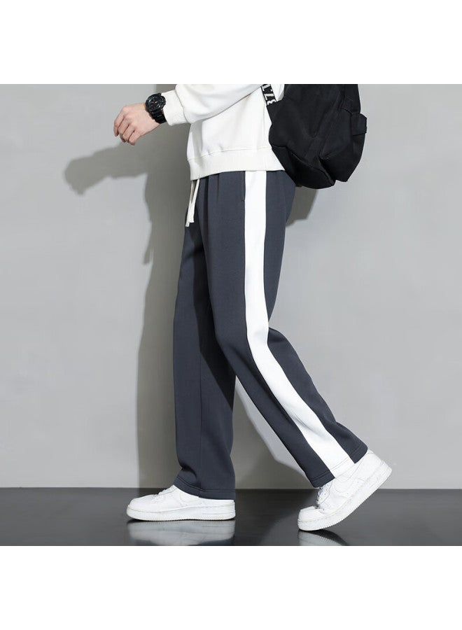 Foss Phil Men's Pants, Spring And Summer, Loose-fitting Striped Casual Trousers, Draping Wide-leg Straight Pants, Men's Clothing, 323 Dark Gray, 4XL - Image 5