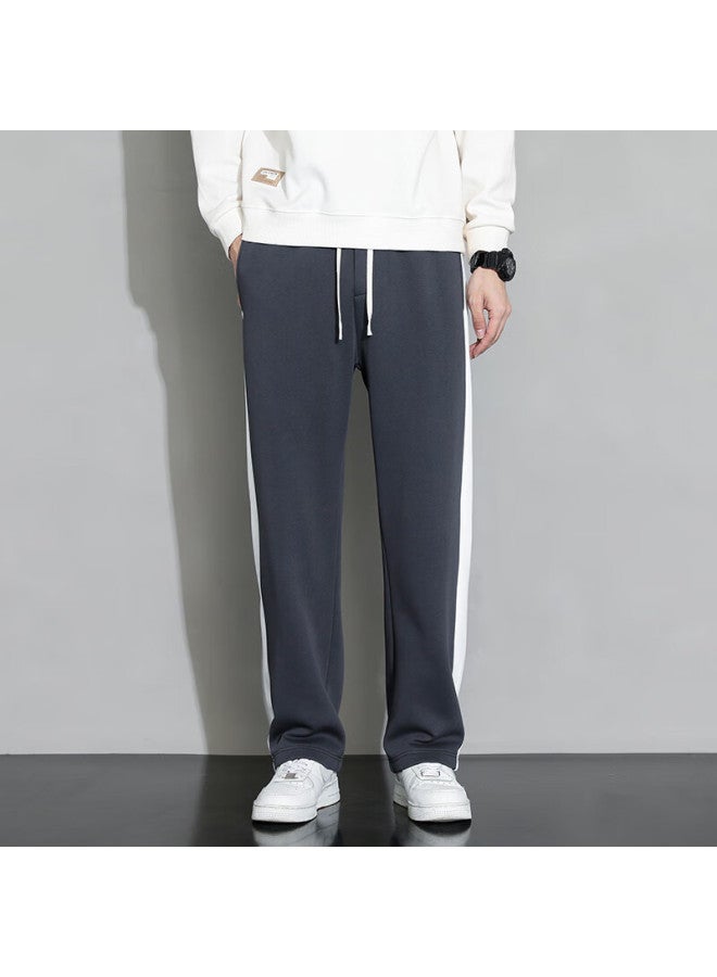 Foss Phil Men's Pants, Spring And Summer, Loose-fitting Striped Casual Trousers, Draping Wide-leg Straight Pants, Men's Clothing, 323 Dark Gray, 4XL - Image 1