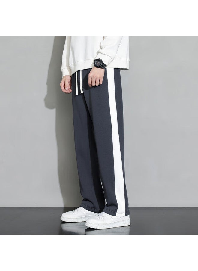 Foss Phil Men's Pants, Spring And Summer, Loose-fitting Striped Casual Trousers, Draping Wide-leg Straight Pants, Men's Clothing, 323 Dark Gray, 4XL - Image 3