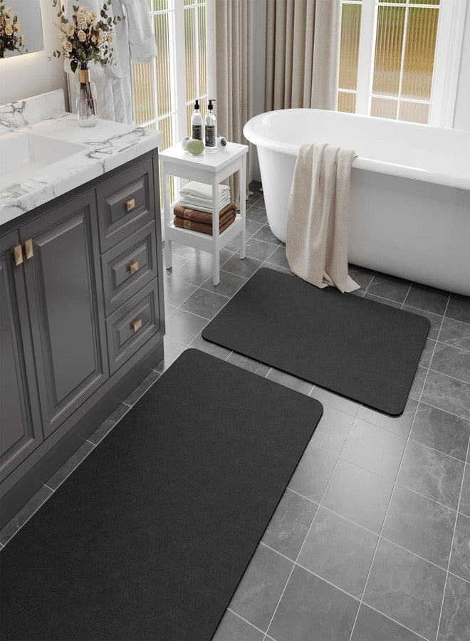 Earcu Dark Grey Bath Mat Set 2 Piece - Quick Dry Super Absorbent Diatomaceous Earth Bathroom Rug With Rubber Backing Non-Slip for Shower Floor, 47x17 + 24x17 - Image 1