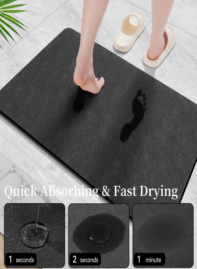 Earcu Dark Grey Bath Mat Set 2 Piece - Quick Dry Super Absorbent Diatomaceous Earth Bathroom Rug With Rubber Backing Non-Slip for Shower Floor, 47x17 + 24x17 - Image 2