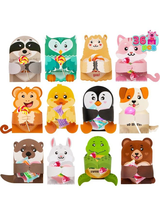 JOYIN 36 Pcs Valentines Day Gifts Cards with Animal Designs,Valentine s Greeting Cards Candy Holder Cards for Kids, Valentine Classroom Exchange Cards Party Favors (Animal 1) - Image 1