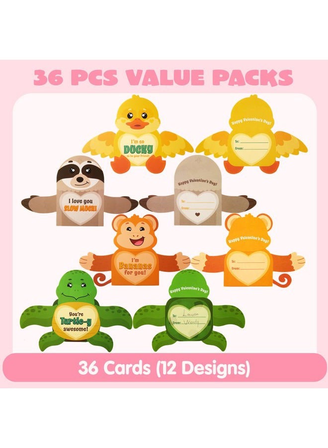 JOYIN 36 Pcs Valentines Day Gifts Cards with Animal Designs,Valentine s Greeting Cards Candy Holder Cards for Kids, Valentine Classroom Exchange Cards Party Favors (Animal 1) - Image 3