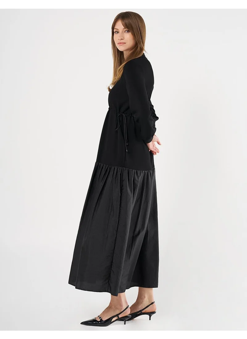 Kayra Drawstring Waist Ruffled Dress Black
