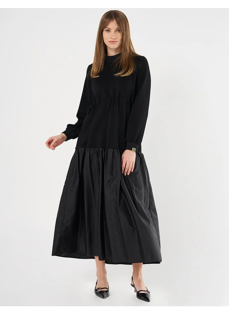 Kayra Drawstring Waist Ruffled Dress Black