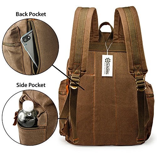 GEARONIC Vintage Canvas Backpack, Casual Daypack Backpacks for Men Women, 15inch Laptop Bag Travel Hiking Camping Rucksack - Brown - Image 2