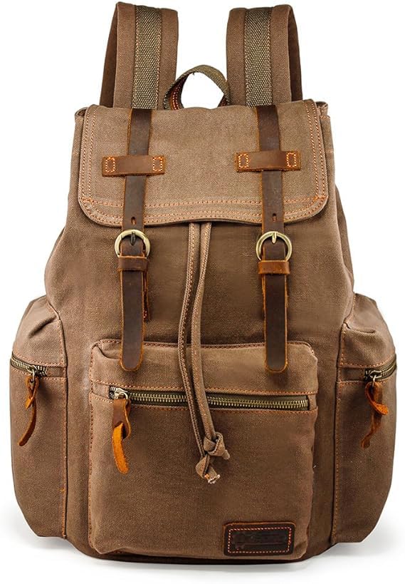 GEARONIC Vintage Canvas Backpack, Casual Daypack Backpacks for Men Women, 15inch Laptop Bag Travel Hiking Camping Rucksack - Brown - Image 1