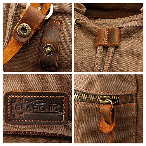 GEARONIC Vintage Canvas Backpack, Casual Daypack Backpacks for Men Women, 15inch Laptop Bag Travel Hiking Camping Rucksack - Brown - Image 5