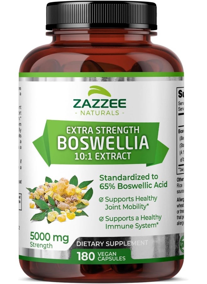 Zazzee Zazzee Boswellia 10:1 Extract 5000 mg Strength, 65% Boswellic Acid, 180 Vegan Capsules, Potent 10:1 Extract, 6 Month Supply, Non-GMO and All-Natural  - Image 1
