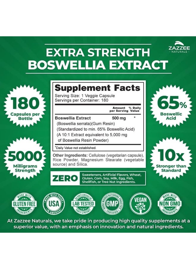 Zazzee Zazzee Boswellia 10:1 Extract 5000 mg Strength, 65% Boswellic Acid, 180 Vegan Capsules, Potent 10:1 Extract, 6 Month Supply, Non-GMO and All-Natural  - Image 3