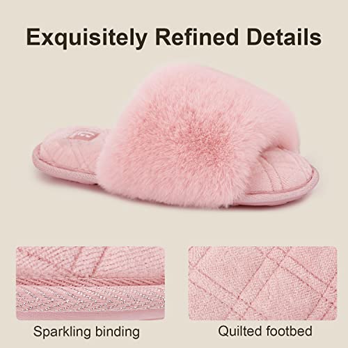 LongBay Women's Open Toe Slippers Fuzzy Fluffy Memory Foam Comfy Slip On Indoor Bedroom Home Slide (Small / 5-6, Pink) - Image 3