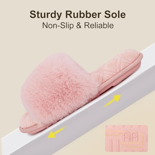 LongBay Women's Open Toe Slippers Fuzzy Fluffy Memory Foam Comfy Slip On Indoor Bedroom Home Slide (Small / 5-6, Pink) - Image 5
