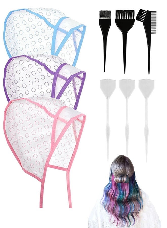 9PCS Disposable Hair Highlighting Cap Set, Salon Frosting Dye Cap with Coloring Brushes Plastic Crochet Hook for Home DIY Hairdressing - Image 1