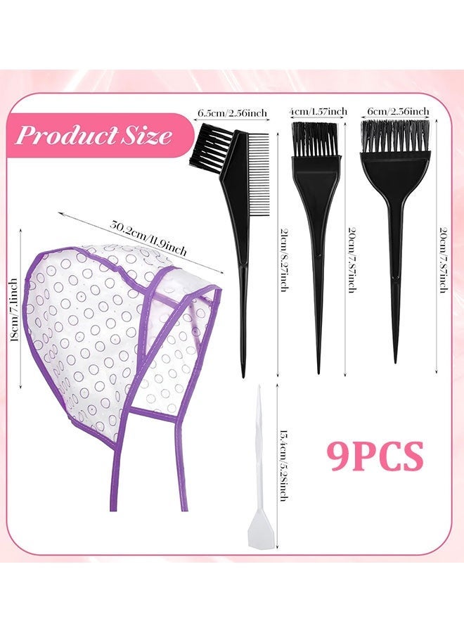 9PCS Disposable Hair Highlighting Cap Set, Salon Frosting Dye Cap with Coloring Brushes Plastic Crochet Hook for Home DIY Hairdressing - Image 2