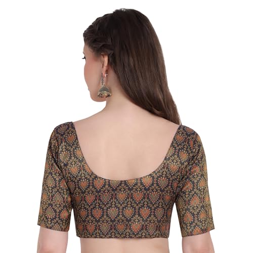 JISB Tissue Blouse, Digital Printed, Elbow Sleeve, Round Neck, (Navy, XL) - Image 3