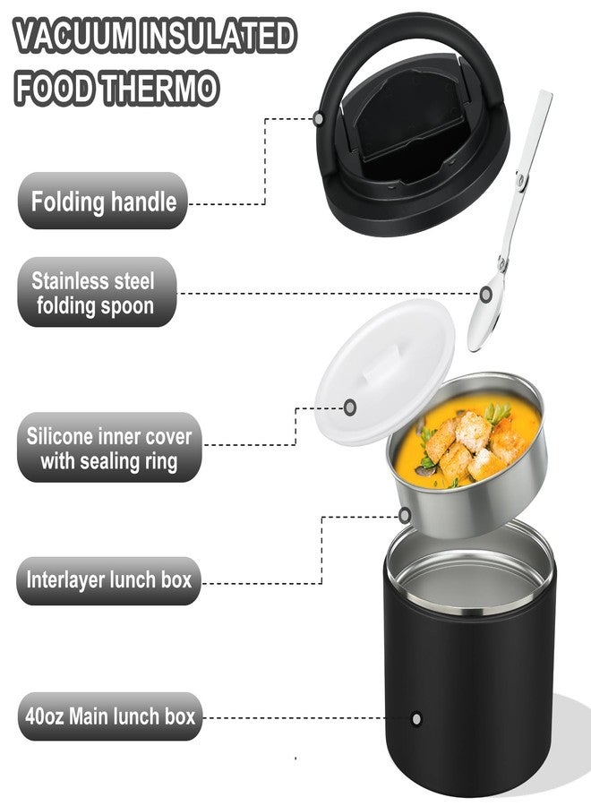 MoreFeel 40oz Insulated Food Jar with Folding Spoon,Black - Image 4