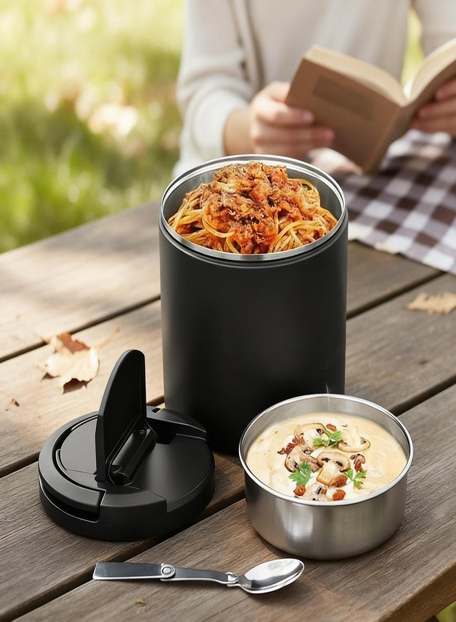 MoreFeel 40oz Insulated Food Jar with Folding Spoon,Black - Image 3
