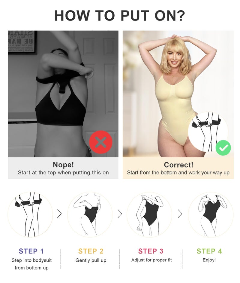 SHAPERX Women's Seamless Shapewear Bodysuit Tummy Control Body Shaper Waist Snatching Body Suit,SZ5215-Beige-XXS/XS - Image 5