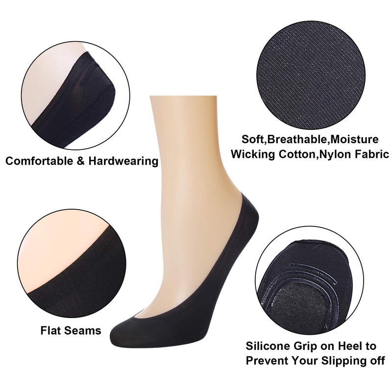 Double Couple 8 Pairs No Show Socks for Women - Low Cut, Non Slip Thin Liner for Flats (8 Black) - Image 4