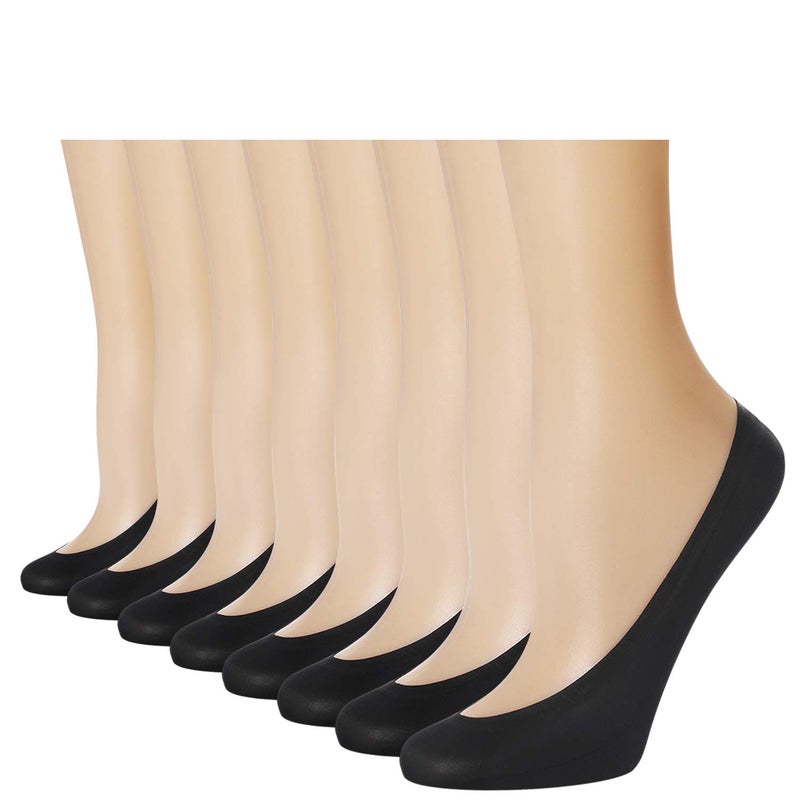 Double Couple 8 Pairs No Show Socks for Women - Low Cut, Non Slip Thin Liner for Flats (8 Black) - Image 1