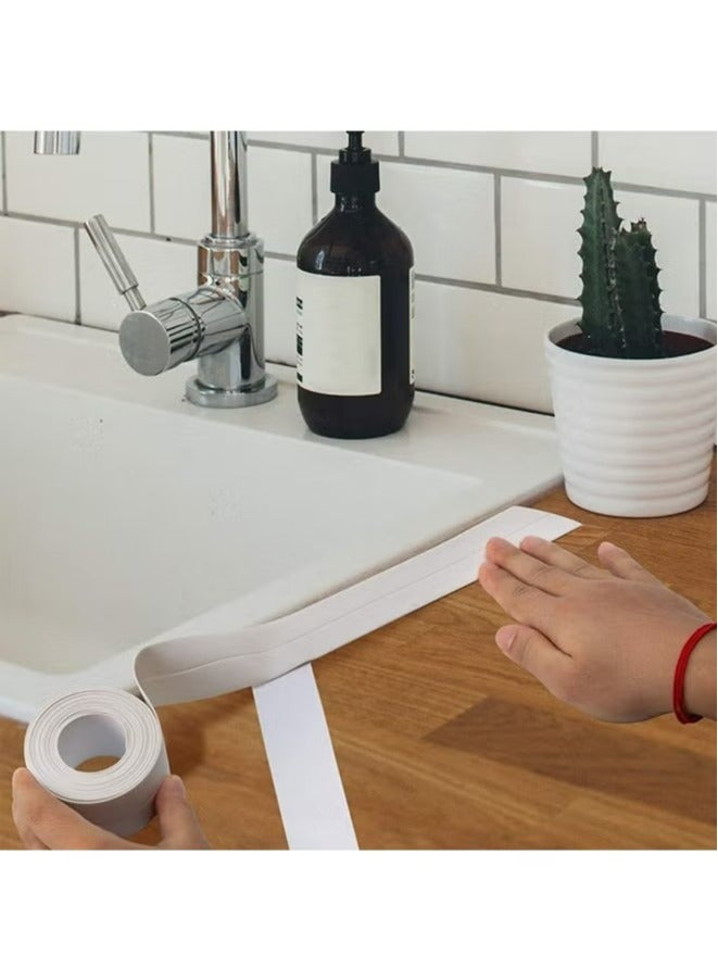 Waterproof Sealing PVC Tape for Bathroom Sink  Shower Bathtub and Toilet  Self Adhesive Wall Sticker Multifunction Waterproof Sealing Tape Strip White  - Image 1
