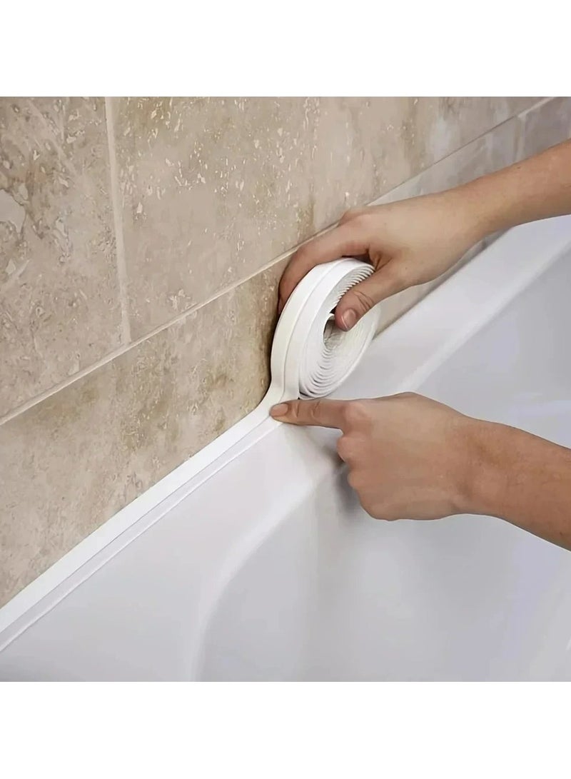 Waterproof Sealing PVC Tape for Bathroom Sink  Shower Bathtub and Toilet  Self Adhesive Wall Sticker Multifunction Waterproof Sealing Tape Strip White  - Image 2