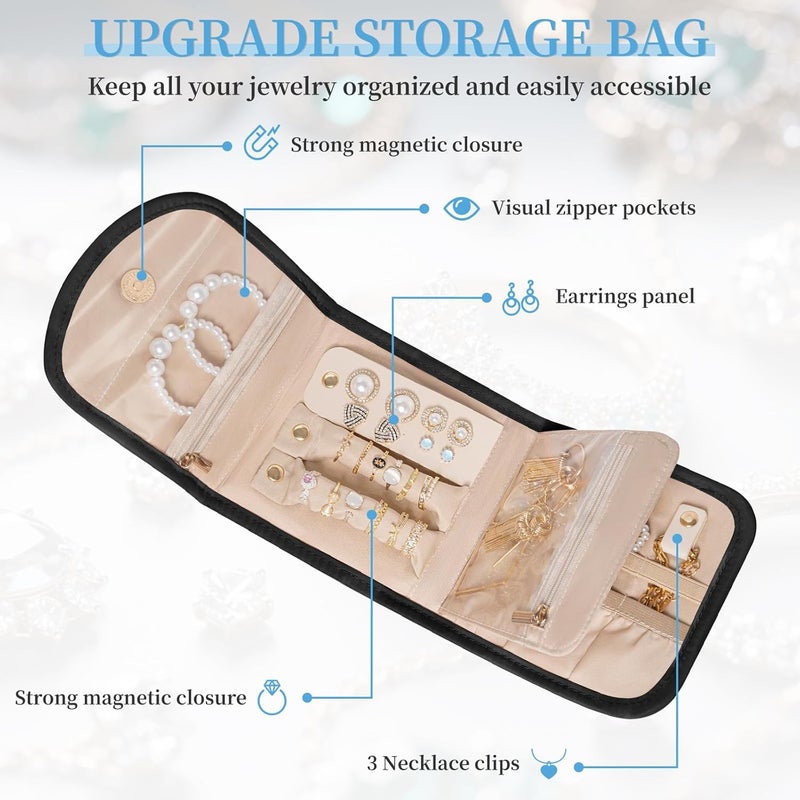 LASUK Travel Jewelry Holder Organizer Case, Foldable Jewelry Storage Bag, for Necklaces Rings Earrings Bracelets, Small, Black - Image 5