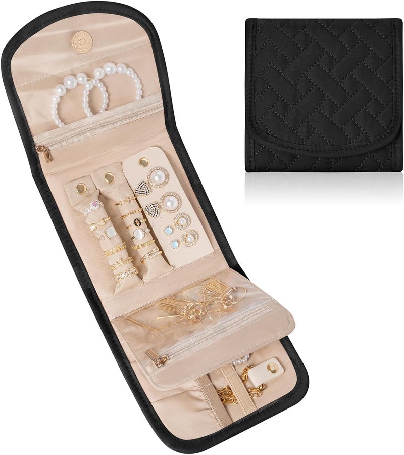 LASUK Travel Jewelry Holder Organizer Case, Foldable Jewelry Storage Bag, for Necklaces Rings Earrings Bracelets, Small, Black - Image 2