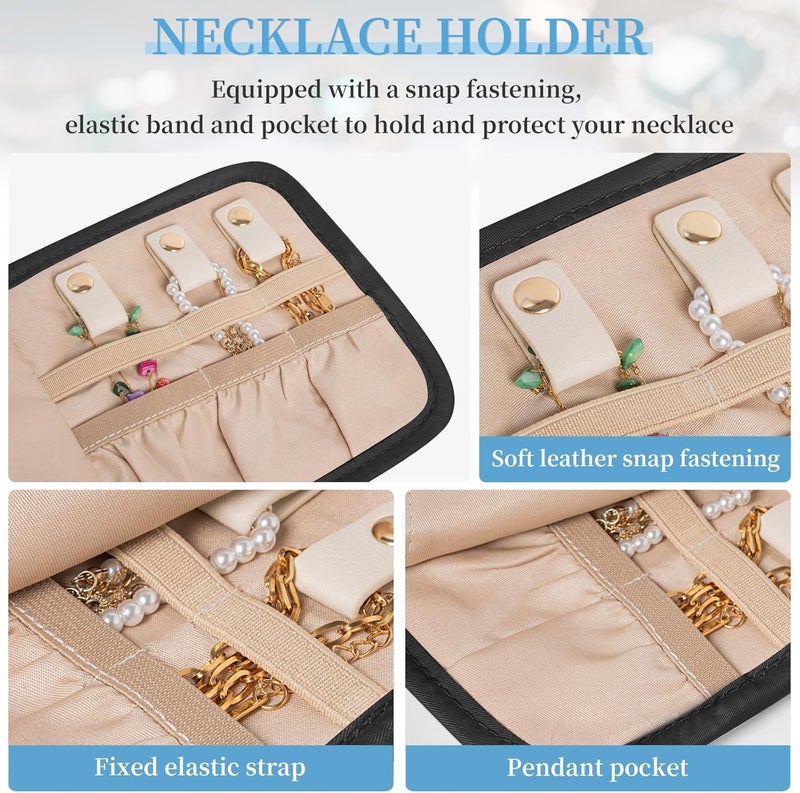 LASUK Travel Jewelry Holder Organizer Case, Foldable Jewelry Storage Bag, for Necklaces Rings Earrings Bracelets, Small, Black - Image 4