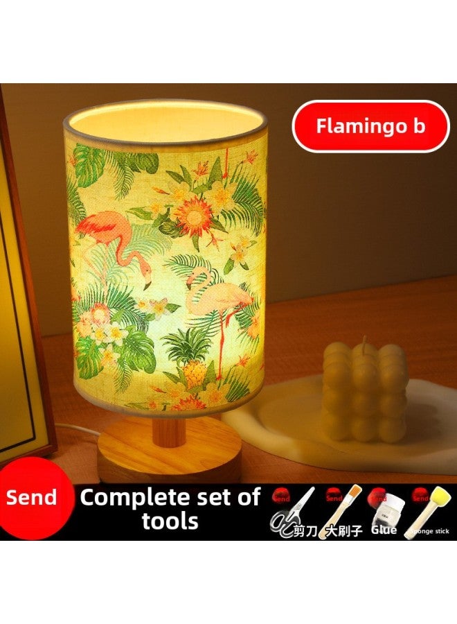 Mother's Day Gift Handmade Embossed Table Lamp DIY Material Package Dried Flower Lamp Nightlight Children's Group Building Warm-up Activities-Color:Flamingo B (full Package)  - Image 1