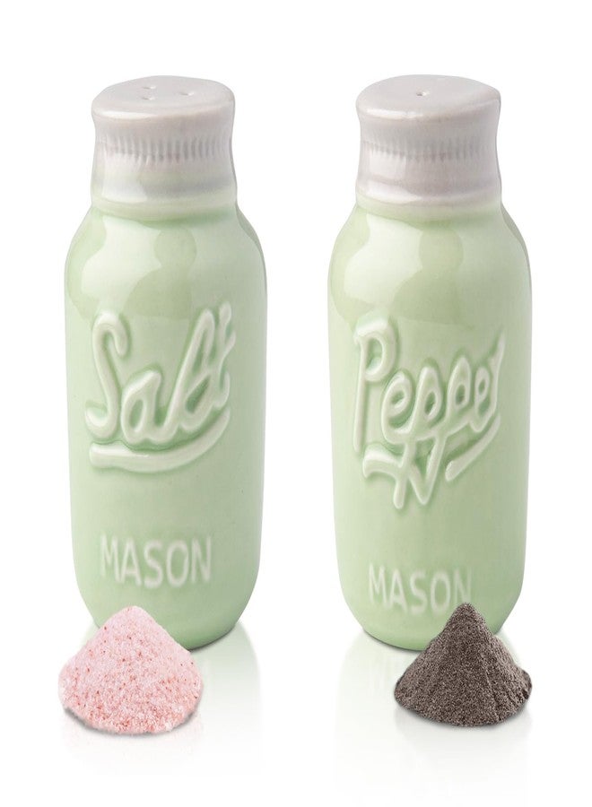 Comfify Mason Jar Salt & Pepper Shakers - Aqua Green Rustic Ceramic Kitchen Decor, Great for Farmhouse or Shabby Chic Homes - Image 1