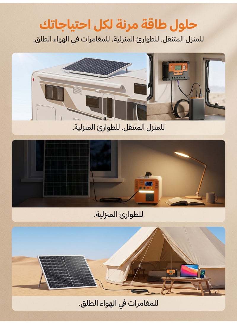 50W/18V photovoltaic panel and controller kit, supporting 12V/5A output, 5m long cable, can charge mobile phones, tablets, battery-powered fans, portable power stations, etc. Say goodbye to energy anxiety, for home emergency preparedness and outdoor power supply - Image 5