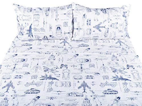 J-pinno Cars Tank Helicopter Aircraft Military Transport Vehicles Sheet Set Full for Kids Boy Children,100% Cotton, Flat Sheet + Fitted Sheet + Two Pillowcase Bedding Set Full - Image 3