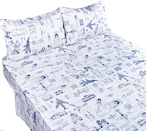 J-pinno Cars Tank Helicopter Aircraft Military Transport Vehicles Sheet Set Full for Kids Boy Children,100% Cotton, Flat Sheet + Fitted Sheet + Two Pillowcase Bedding Set Full - Image 2