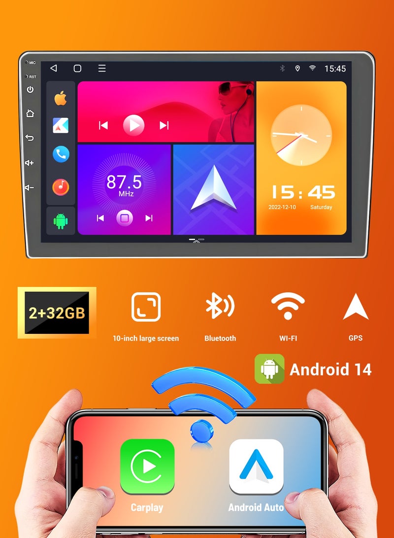 10 inch Android Music Video System For Car, Car IPS Screen With iOS Android Mirror Link, 720p OEM Head Unit BT/Wi-Fi/GPS/CarPlay/Handsfree Call 2GB RAM , 32GB storage - Image 1
