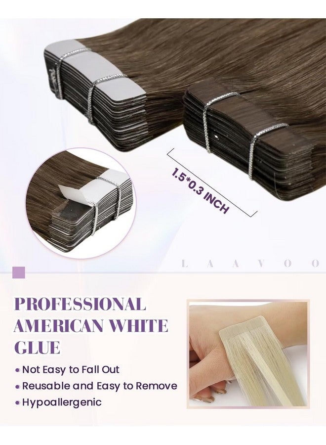 LaaVoo Tape In Hair Extensions Human Hair Tape In Extensions Balayage Blonde 18 Inch Tape In Hair Extensions Real Human Hair Light Brown To Ash Blonde Mix Platinum Blonde 20Pcs 50G - Image 1