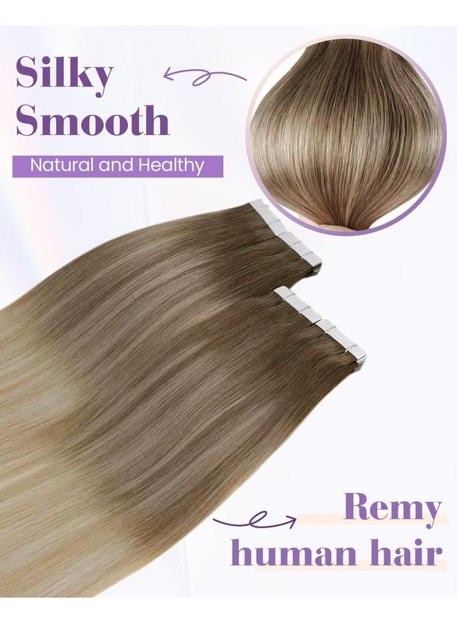 LaaVoo Tape In Hair Extensions Human Hair Tape In Extensions Balayage Blonde 18 Inch Tape In Hair Extensions Real Human Hair Light Brown To Ash Blonde Mix Platinum Blonde 20Pcs 50G - Image 2
