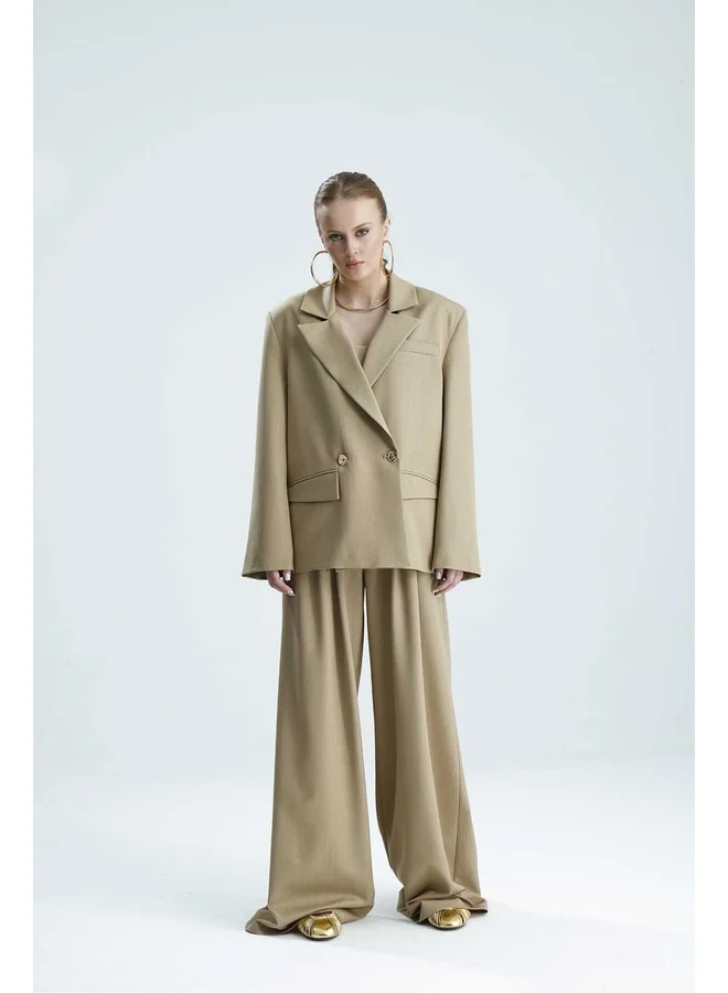 GACACOLLECTION HİLA Dore Buttoned Beige Premium Jacket