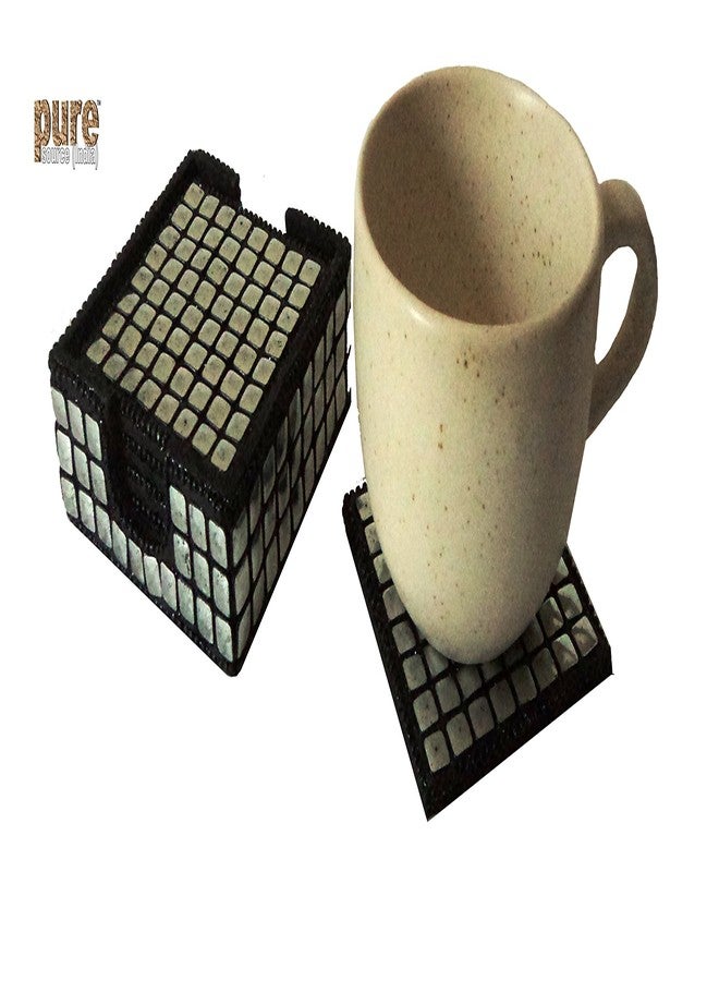Pure Source India Wooden Coaster with Beaded Work by Hand on it 6 pcs Set - Image 3