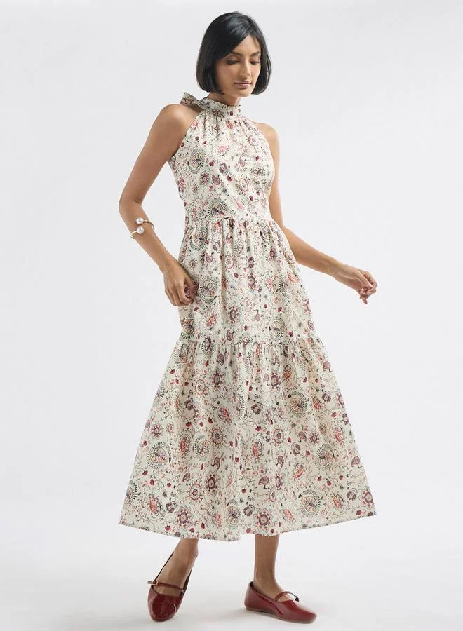 سبلاش فيڤ فستان متعدد الطبقات بياقة هينلي ورباط وطبعات أزهار